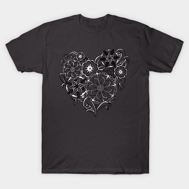 Zentangle Heart - black and white T-Shirt by SuspendedDreams